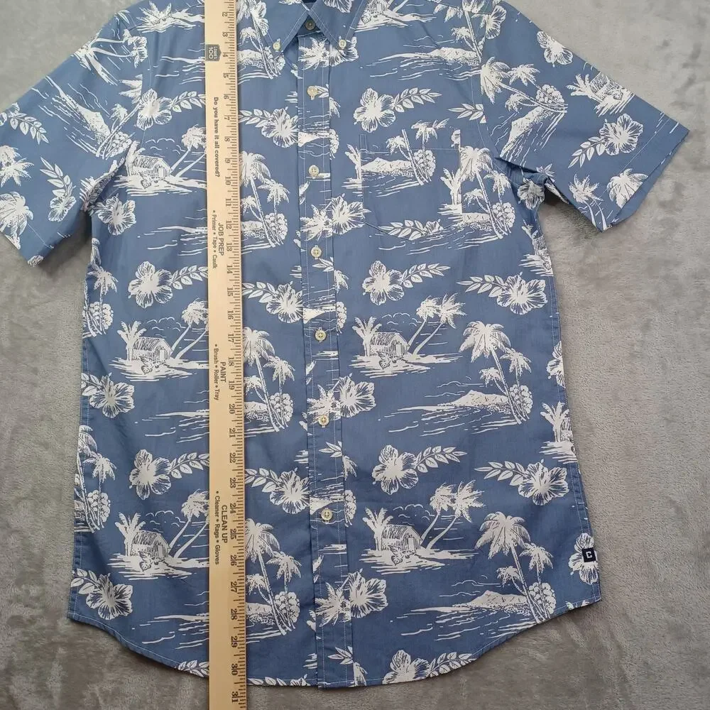 CHAPS Button Down Hawaiin Shirt Mens S Blue White Tropical Short Sleeve Beach